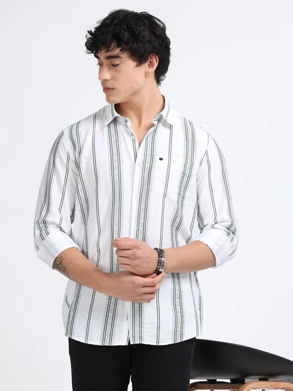 Men Striped Long Sleeve Casual Polo Shirt - Image 2