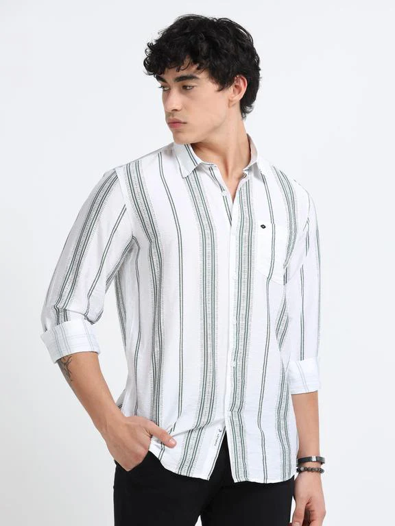 Men Striped Long Sleeve Casual Polo Shirt - Image 4