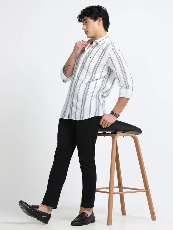 Men Striped Long Sleeve Casual Polo Shirt - Image 7