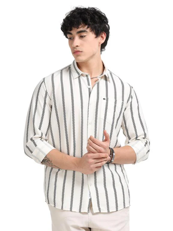 Men Striped Long Sleeve Casual Polo Shirt - Image 2