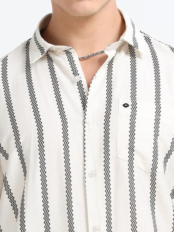 Men Striped Long Sleeve Casual Polo Shirt - Image 3