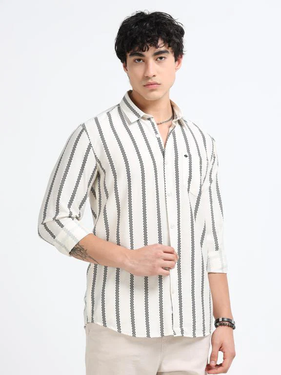 Men Striped Long Sleeve Casual Polo Shirt - Image 4