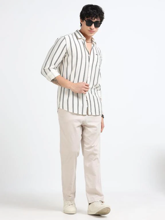 Men Striped Long Sleeve Casual Polo Shirt - Image 7