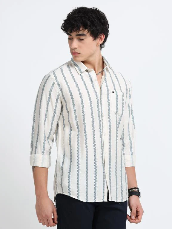 Men Striped Long Sleeve Casual Polo Shirt - Image 2