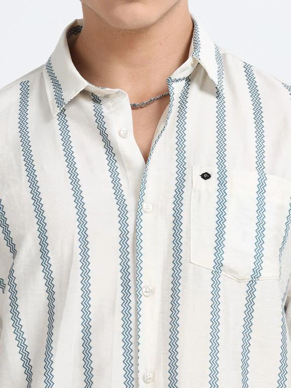 Men Striped Long Sleeve Casual Polo Shirt - Image 3