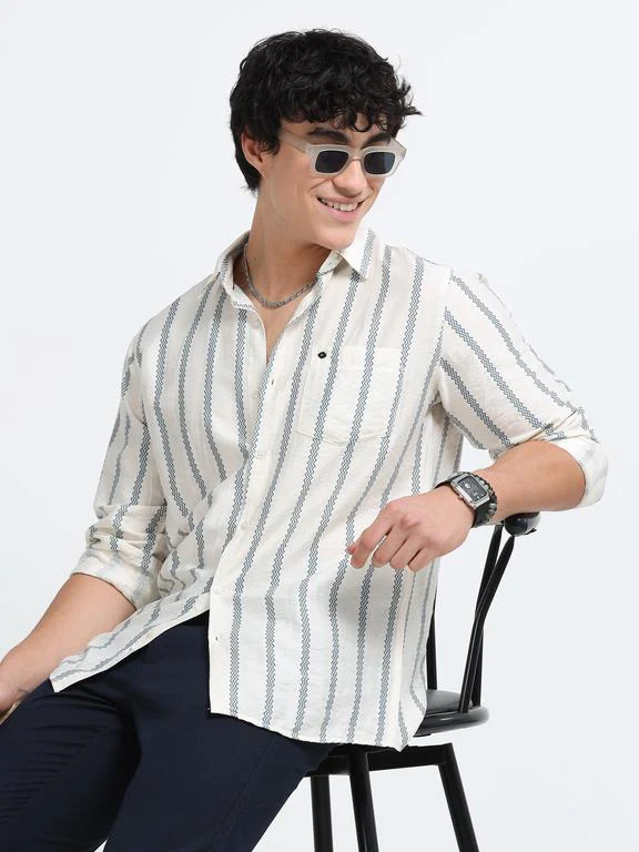 Men Striped Long Sleeve Casual Polo Shirt - Image 4