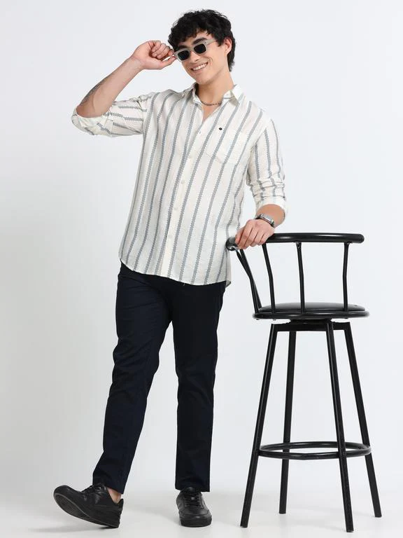 Men Striped Long Sleeve Casual Polo Shirt - Image 7