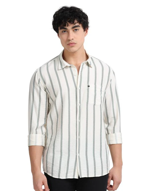 Men Striped Long Sleeve Casual Polo Shirt - Image 2