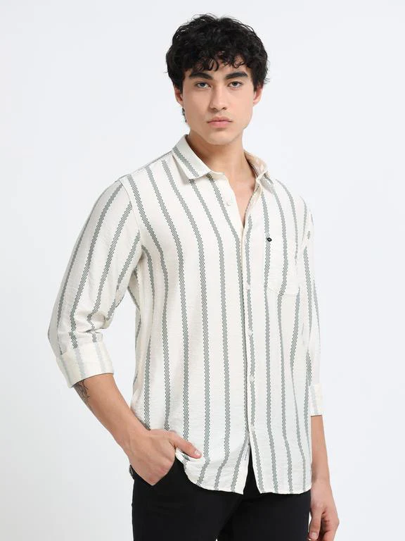 Men Striped Long Sleeve Casual Polo Shirt - Image 4