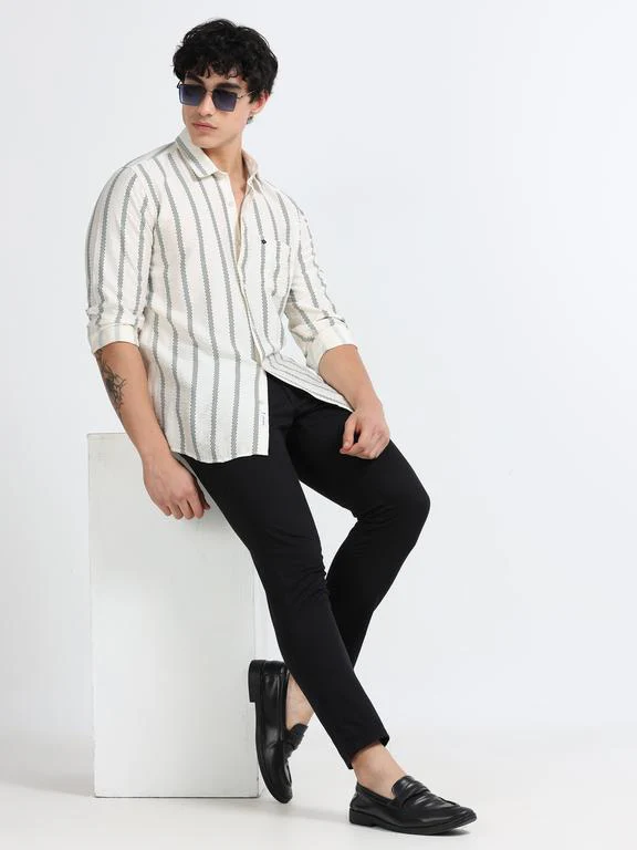 Men Striped Long Sleeve Casual Polo Shirt - Image 7