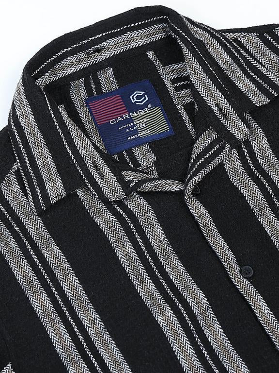 Men Striped Long Sleeve Hooded Casual Shirt - Image 6
