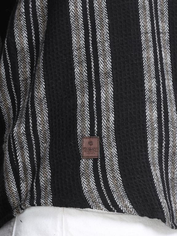 Men Striped Long Sleeve Hooded Casual Shirt - Image 7