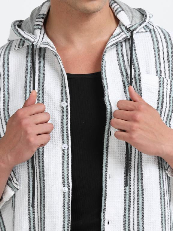 Men Striped Long Sleeve Hooded Casual Shirt - Image 4