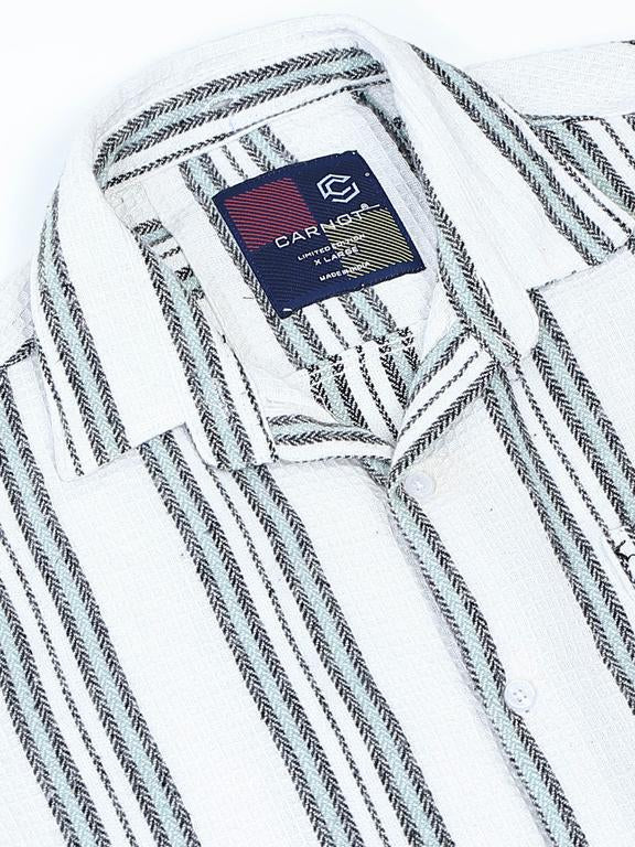 Men Striped Long Sleeve Hooded Casual Shirt - Image 6