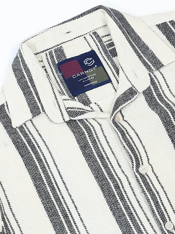 Men Striped Long Sleeve Hooded Casual Shirt - Image 8