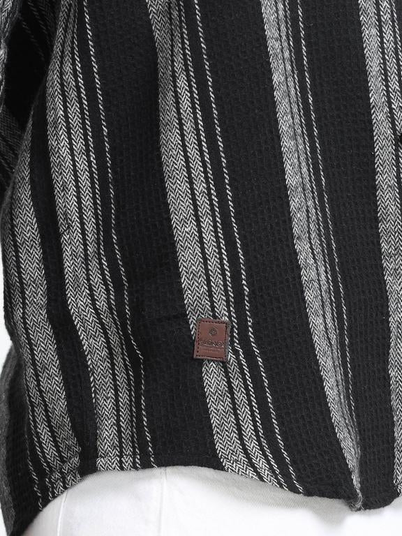 Men Striped Long Sleeve Hooded Casual Shirt - Image 5
