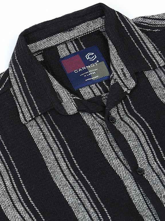 Men Striped Long Sleeve Hooded Casual Shirt - Image 7