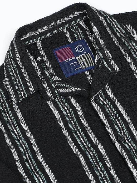 Men Striped Long Sleeve Hooded Casual Shirt - Image 7