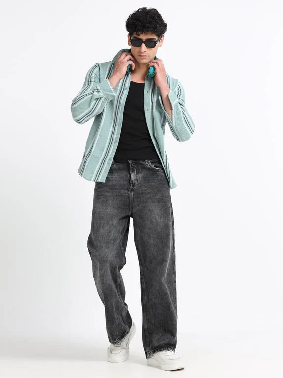 Men Striped Long Sleeve Hooded Casual Shirt - Image 8