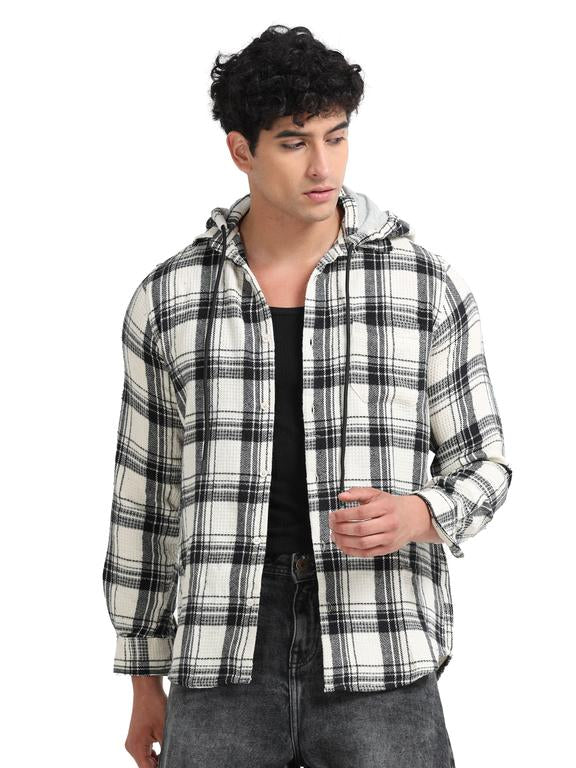 Men Striped Long Sleeve Hooded Casual Shirt - Image 2