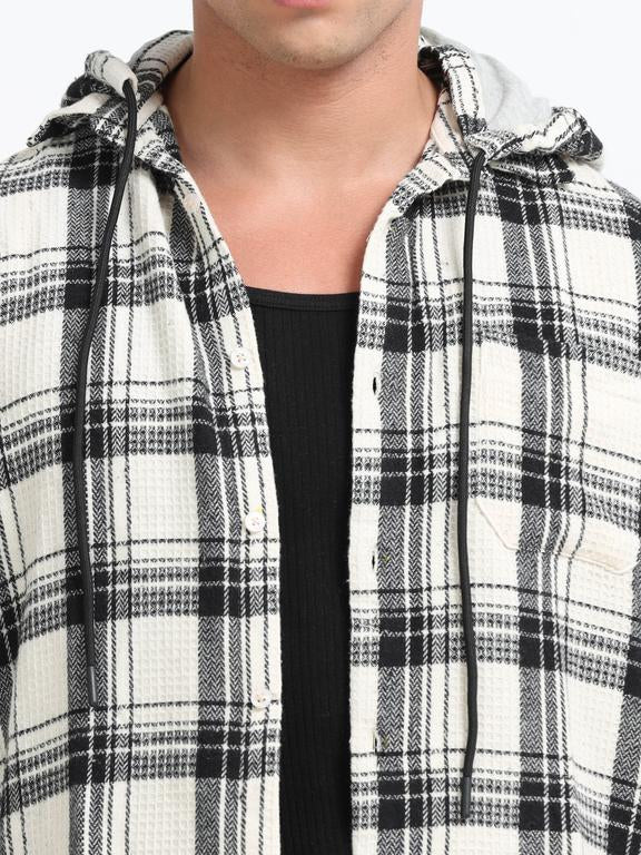 Men Striped Long Sleeve Hooded Casual Shirt - Image 3