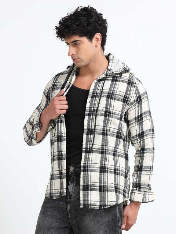 Men Striped Long Sleeve Hooded Casual Shirt - Image 4