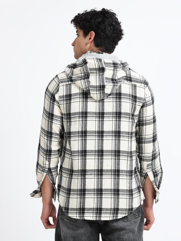 Men Striped Long Sleeve Hooded Casual Shirt - Image 6
