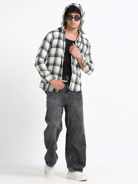 Men Striped Long Sleeve Hooded Casual Shirt - Image 8