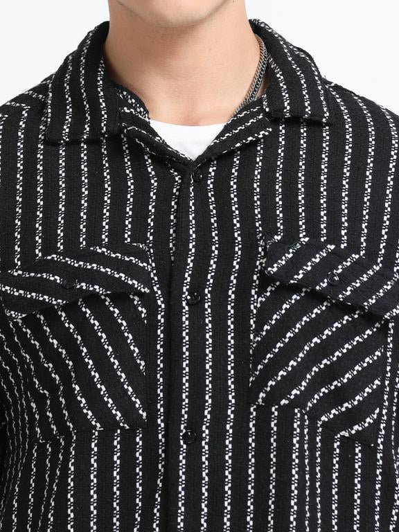 Men Striped Short Sleeve Casual Drop Shoulder Shirt - Image 3