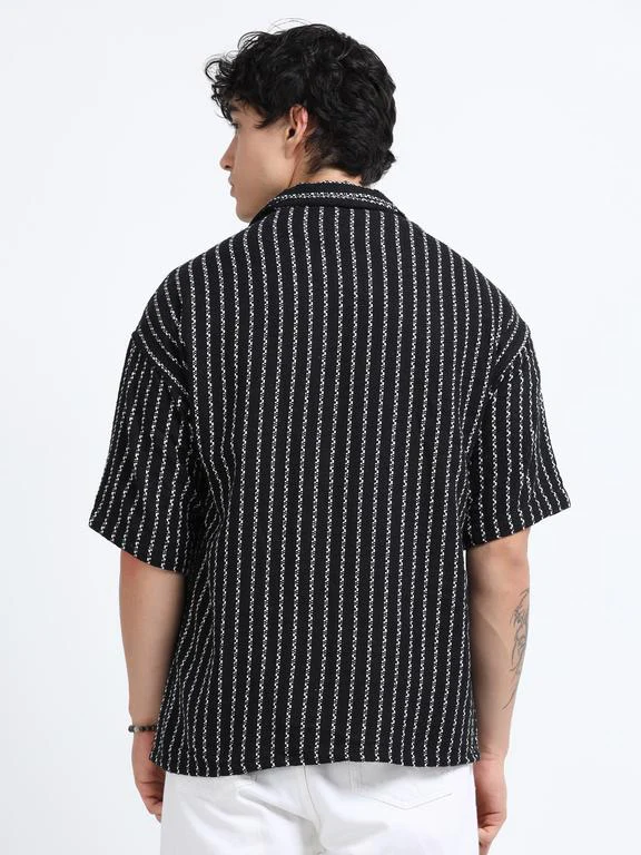 Men Striped Short Sleeve Casual Drop Shoulder Shirt - Image 6