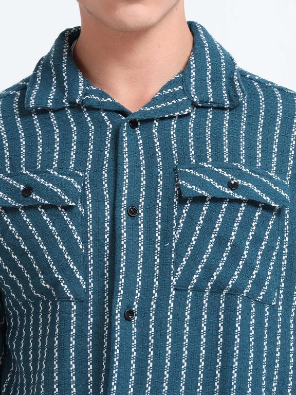 Men Striped Short Sleeve Casual Drop Shoulder Shirt - Image 3