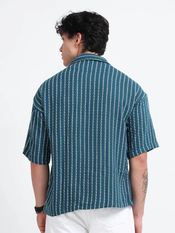 Men Striped Short Sleeve Casual Drop Shoulder Shirt - Image 6