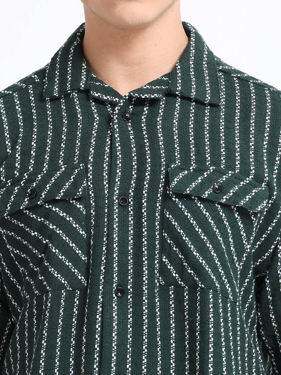 Men Striped Short Sleeve Casual Drop Shoulder Shirt - Image 3