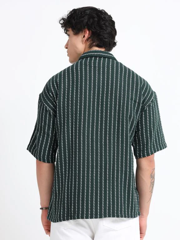Men Striped Short Sleeve Casual Drop Shoulder Shirt - Image 6