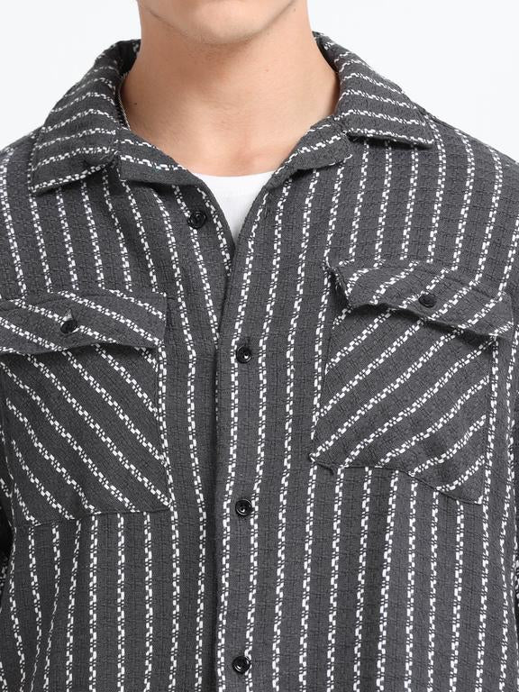Men Striped Short Sleeve Casual Drop Shoulder Shirt - Image 3