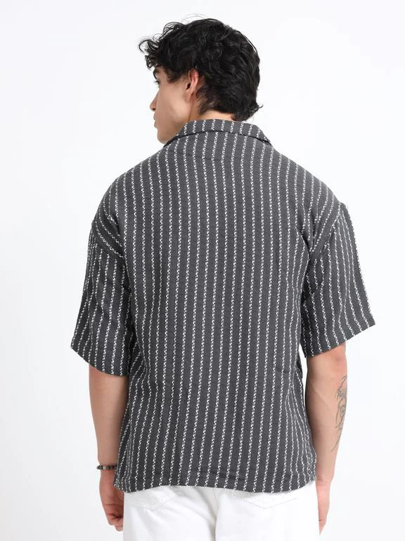 Men Striped Short Sleeve Casual Drop Shoulder Shirt - Image 6