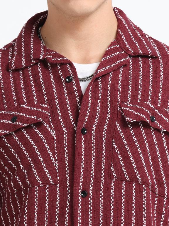 Men Striped Short Sleeve Casual Drop Shoulder Shirt - Image 3