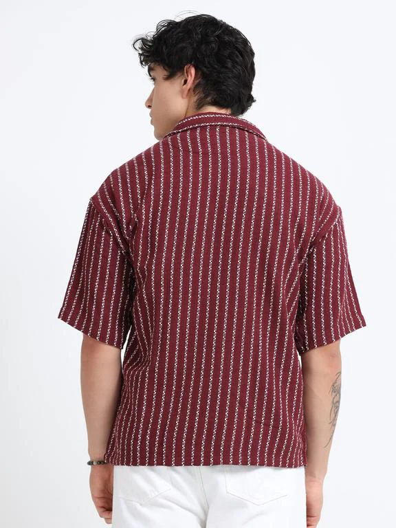 Men Striped Short Sleeve Casual Drop Shoulder Shirt - Image 6
