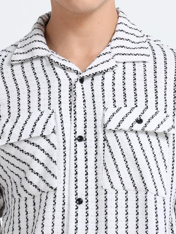 Men Striped Short Sleeve Casual Drop Shoulder Shirt - Image 3