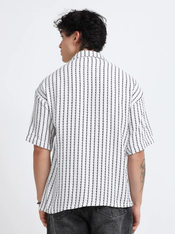 Men Striped Short Sleeve Casual Drop Shoulder Shirt - Image 6