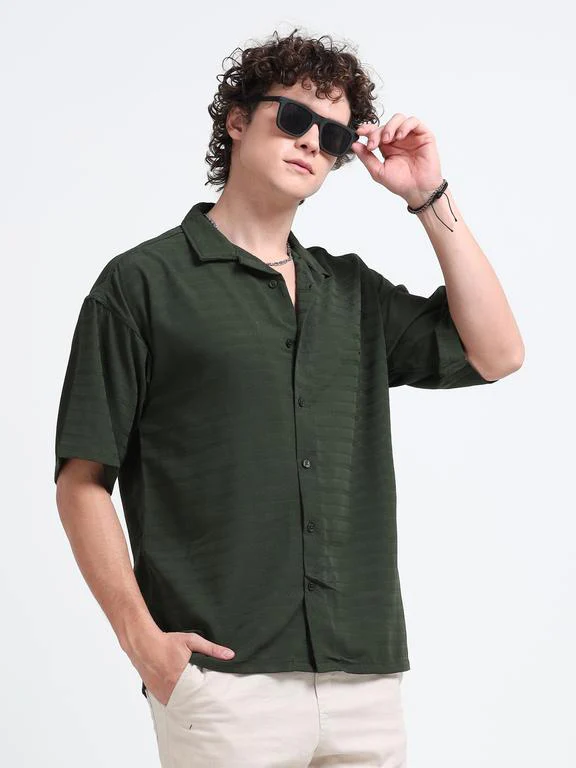 Men Striped Short Sleeve Casual Drop Shoulder Shirt - Image 2