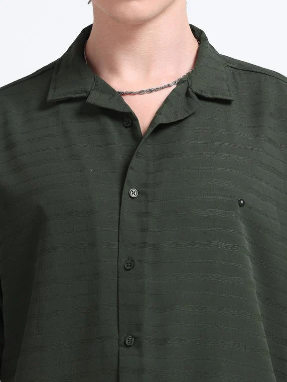 Men Striped Short Sleeve Casual Drop Shoulder Shirt - Image 3