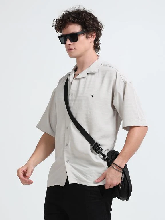 Men Striped Short Sleeve Casual Drop Shoulder Shirt - Image 2