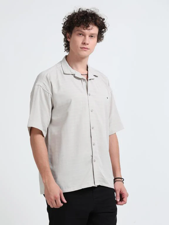Men Striped Short Sleeve Casual Drop Shoulder Shirt - Image 4