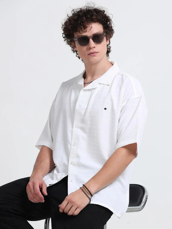 Men Striped Short Sleeve Casual Drop Shoulder Shirt - Image 6
