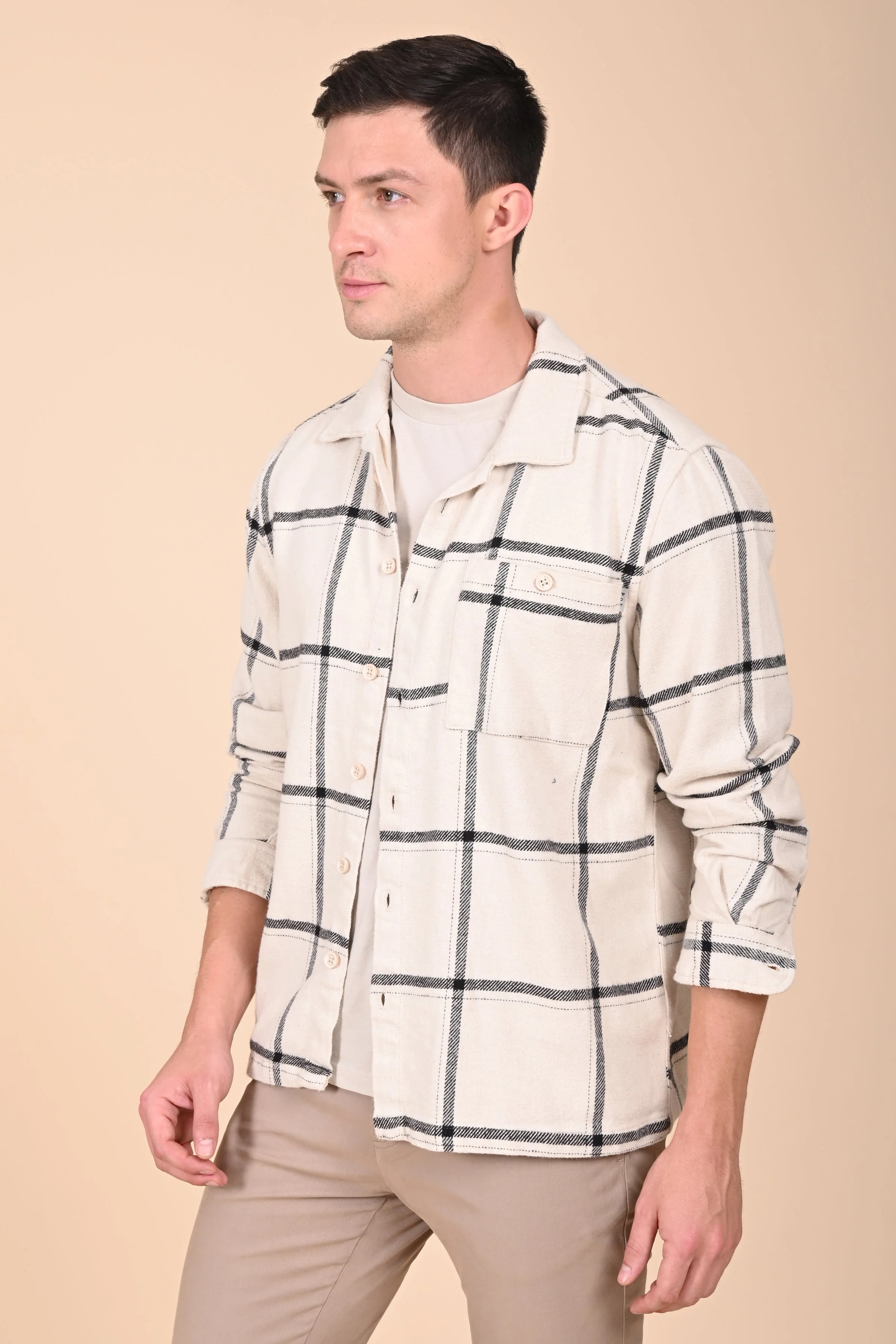 Men Summer Black Brushed Checkered Overshirt - Image 2
