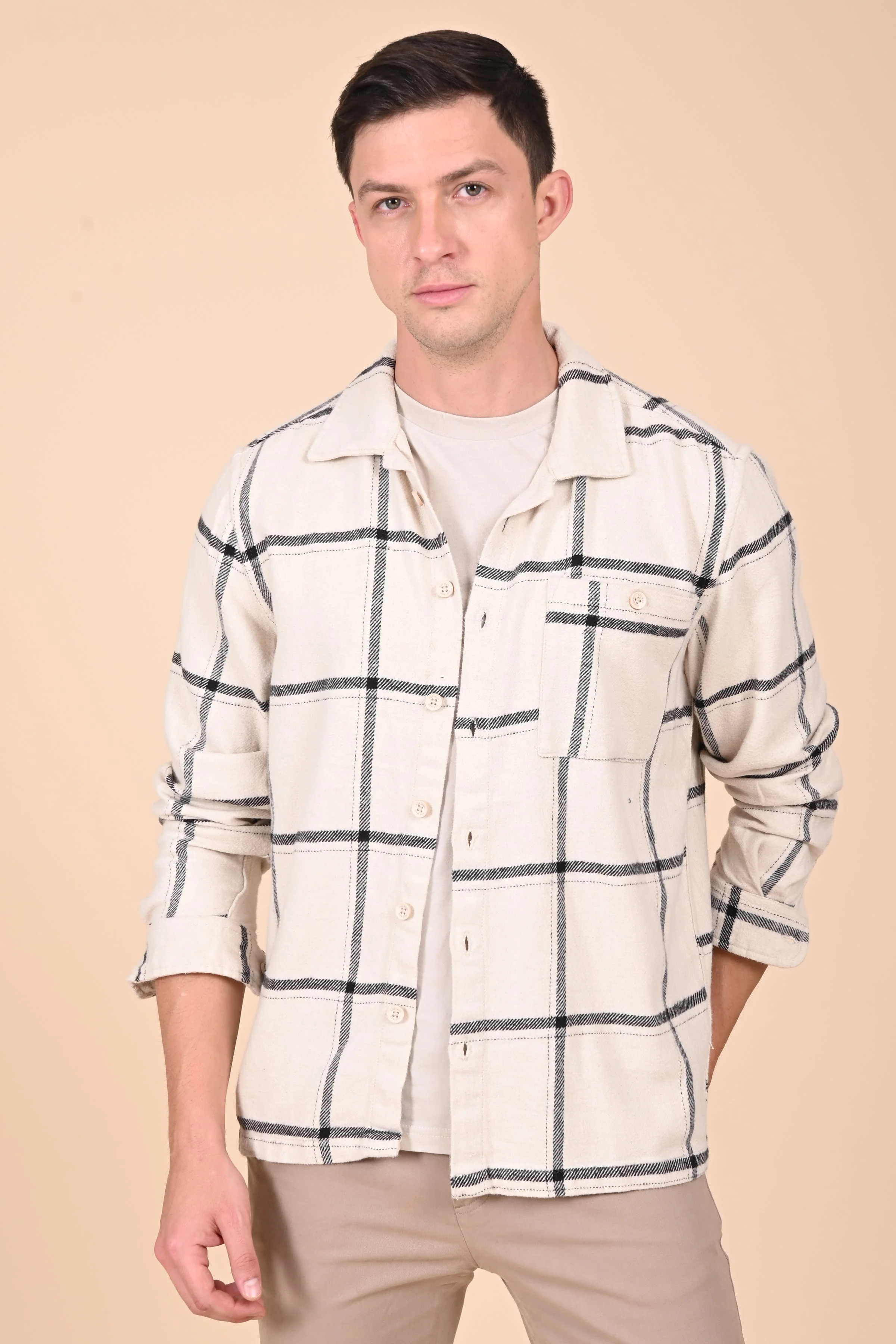 Men Summer Black Brushed Checkered Overshirt - Image 3