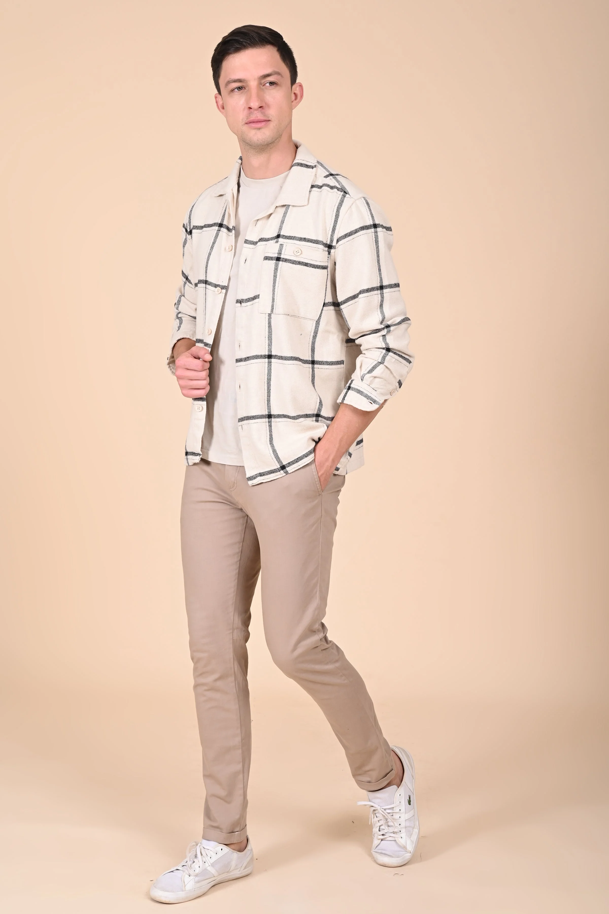 Men Summer Black Brushed Checkered Overshirt - Image 4