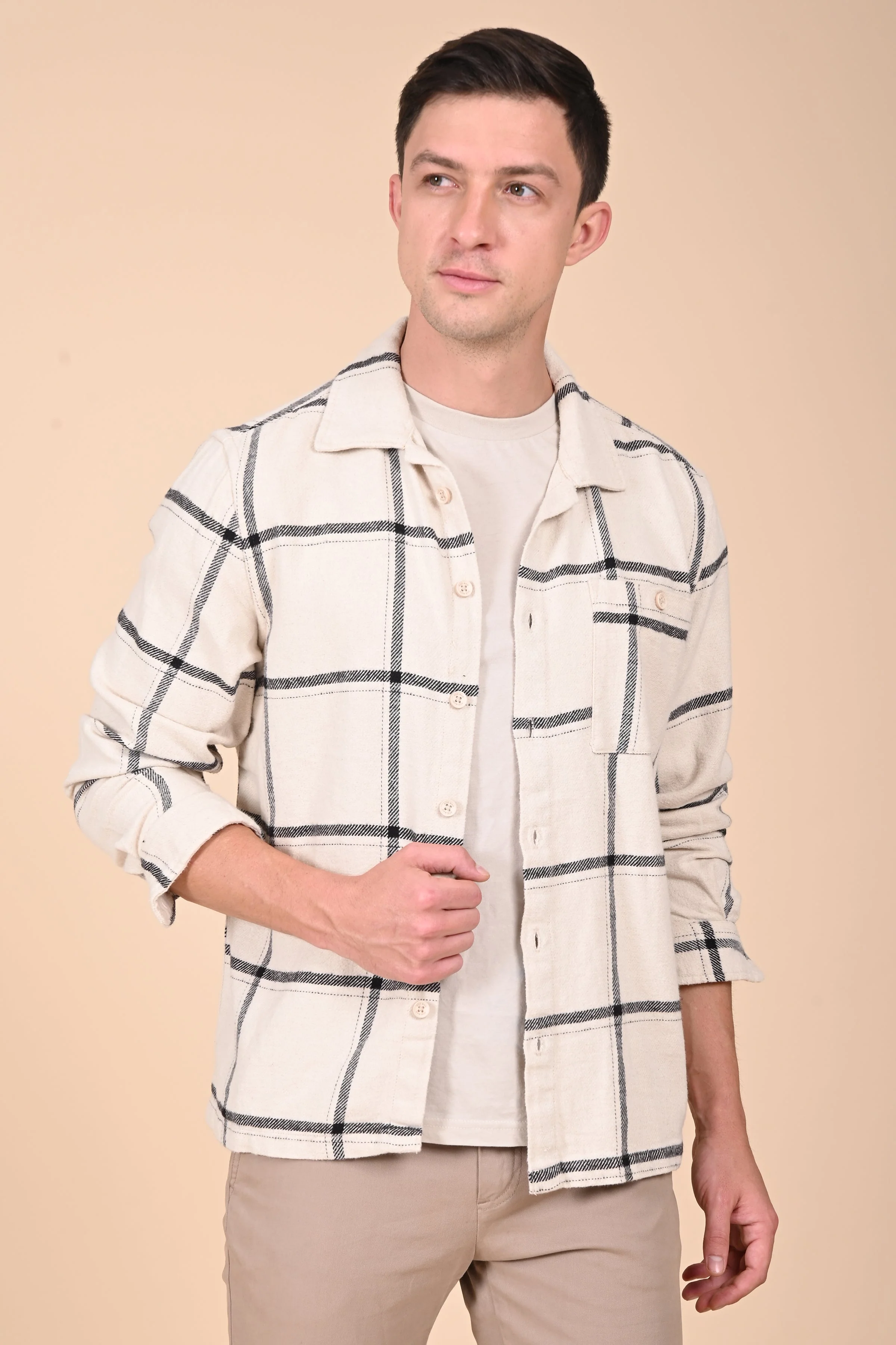 Men Summer Black Brushed Checkered Overshirt - Image 5