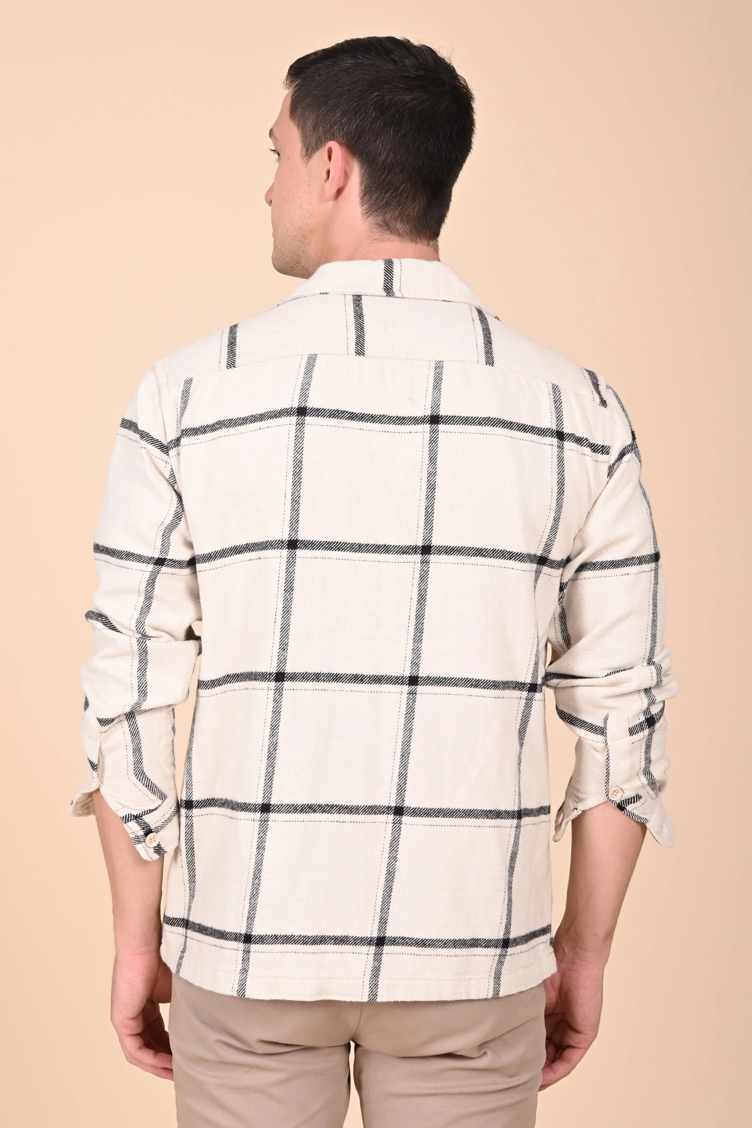 Men Summer Black Brushed Checkered Overshirt - Image 6